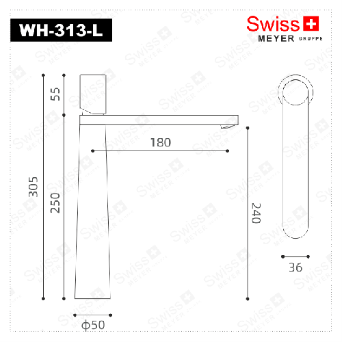 Bateria umywalkowa wysoka WH-313-L CZARNA