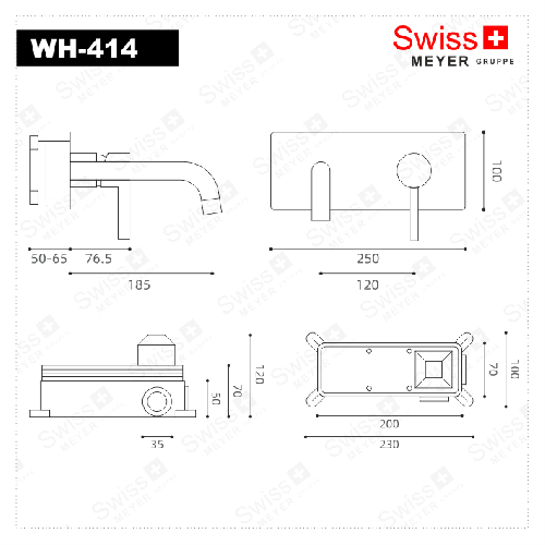 Bateria umywalkowa ścienna podtynkowa WH-414 CZARNA
