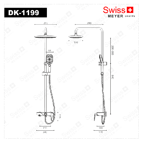 Zestaw prysznicowy natynkowy z deszczownicą DK-1199 CHROM