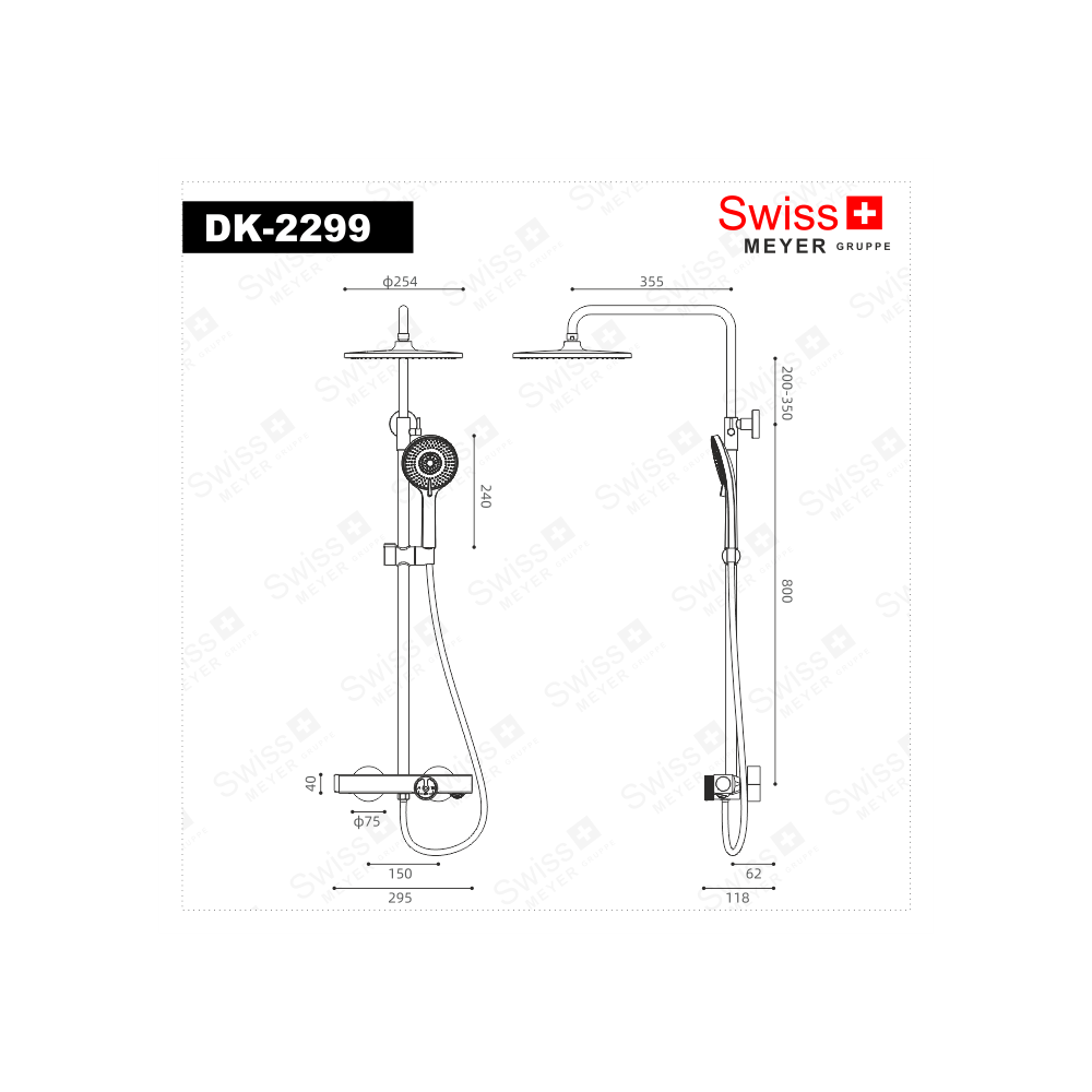 Zestaw prysznicowy natynkowy z deszczownicą DK-2299 CZARNY