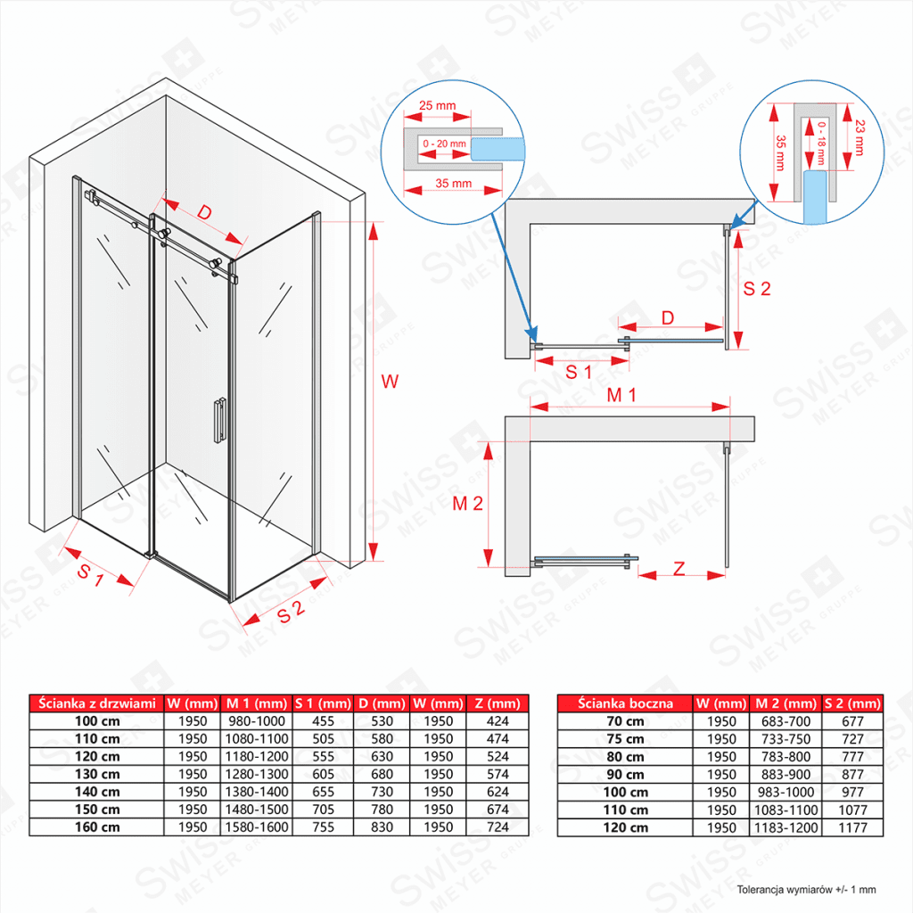 Kabina z drzwiami rozsuwanymi przesuwnymi MS1000