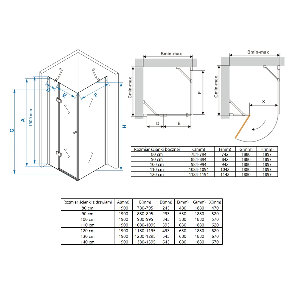 Wymiary kabiny prysznicowej MS 4000