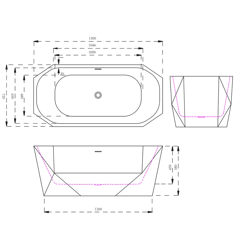Wymiary wanna wolnostojąca przyścienna