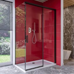 Kabina przesuwna czarny mat bez brodzika z drzwiami rozsuwanymi szkło hartowane 8 mm