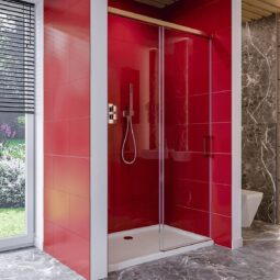 Drzwi prysznicowe rozsuwane z krytymi rolkami złote