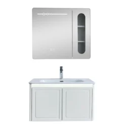 Szafka łazienkowa z umywalką i lustrem